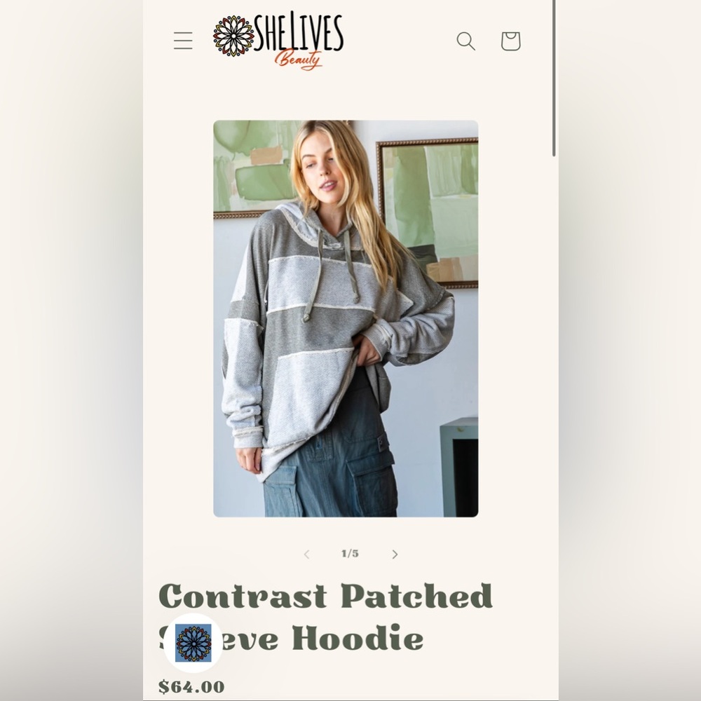 Gray and Cream Patchwork Oversized Hoodie - Picture 2 of 2